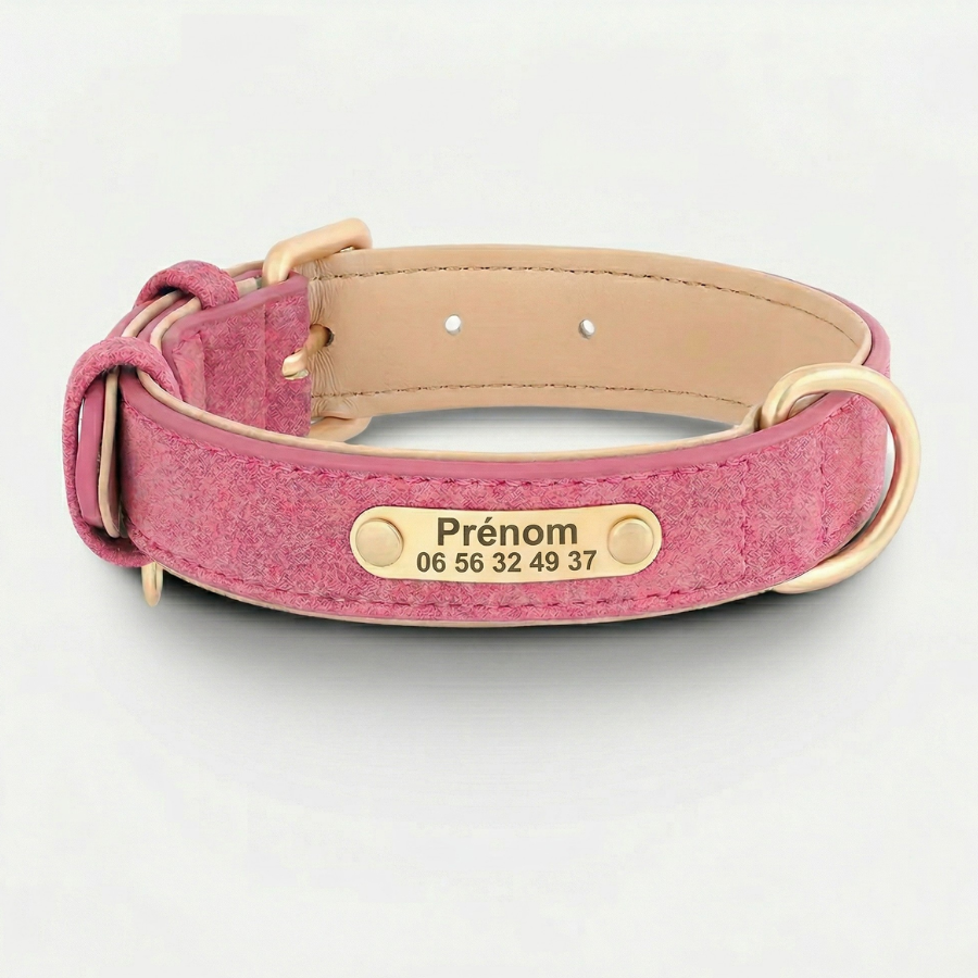 Collier Personnalisé Chien Cuir PU Gravure Nom