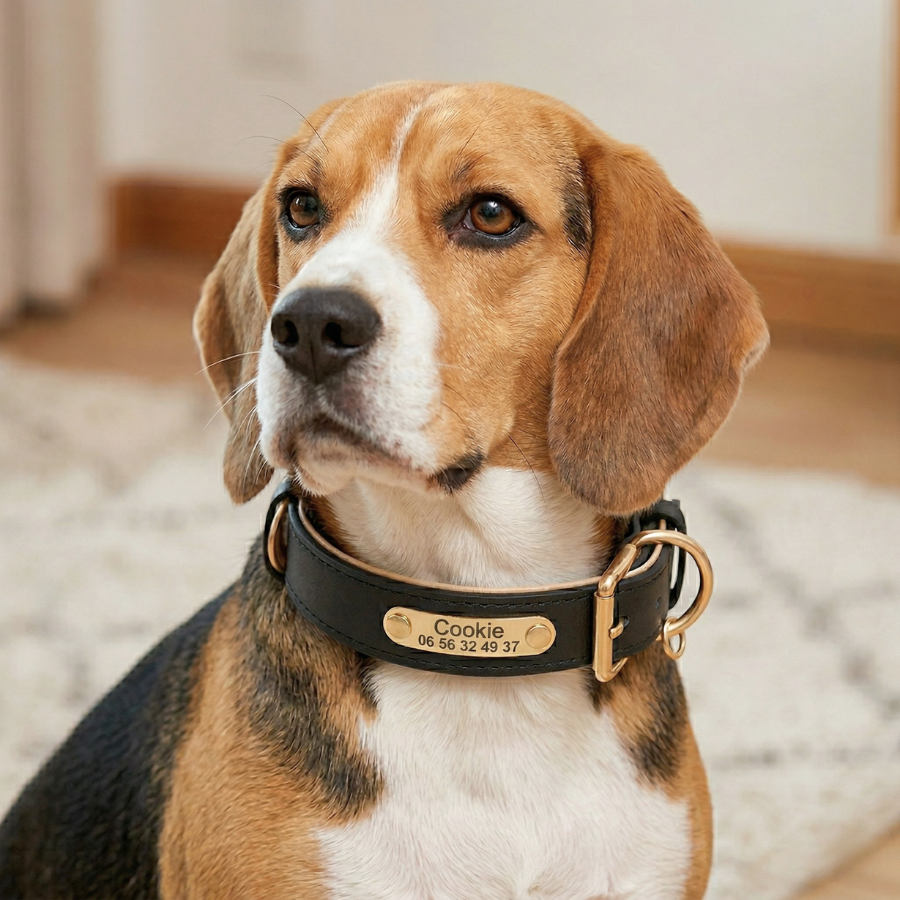Collier Personnalisé Chien Cuir PU Gravure Nom